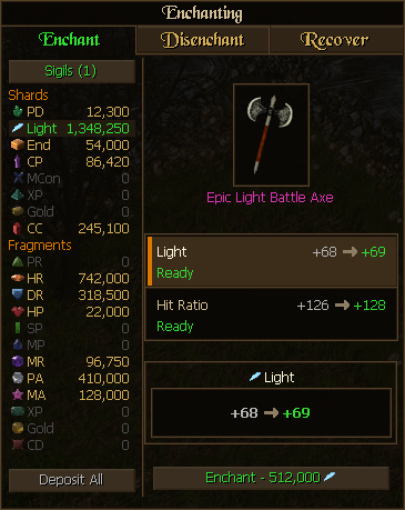 One balance per stat in the Enchanting window